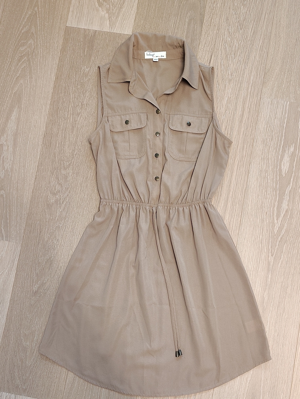 BeBop Sleeveless Shirt Dress in Taupe